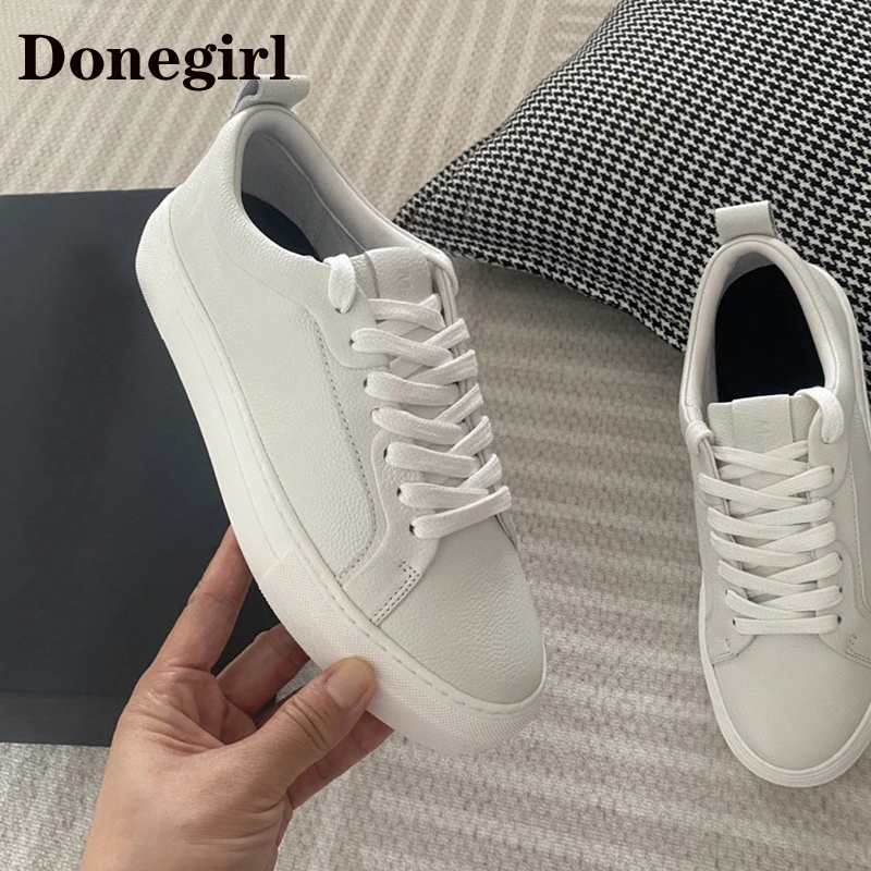 

Donegirl 2023 Woman Shoes Genuine Leather Sneakers Female Casual Solid White Vulcanized Shoes zapatillas mujer designer sneakers