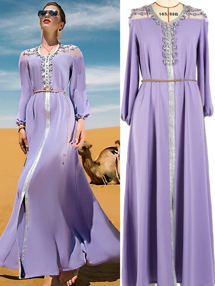 

Eid Muslim Party Dress for Women Jalabiya Diamonds Long Dresses Ramadan Abaya Kaftan Vestidos 2025 Morocco Dubai Arab Robe