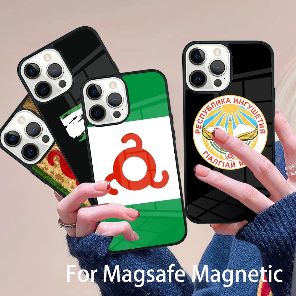 

National Flag Republic of Ingushetia Phone Case Magesafe Magnetic Wireless Cover For IPhone 16 11 12 13 14 15 Pro Max Plus