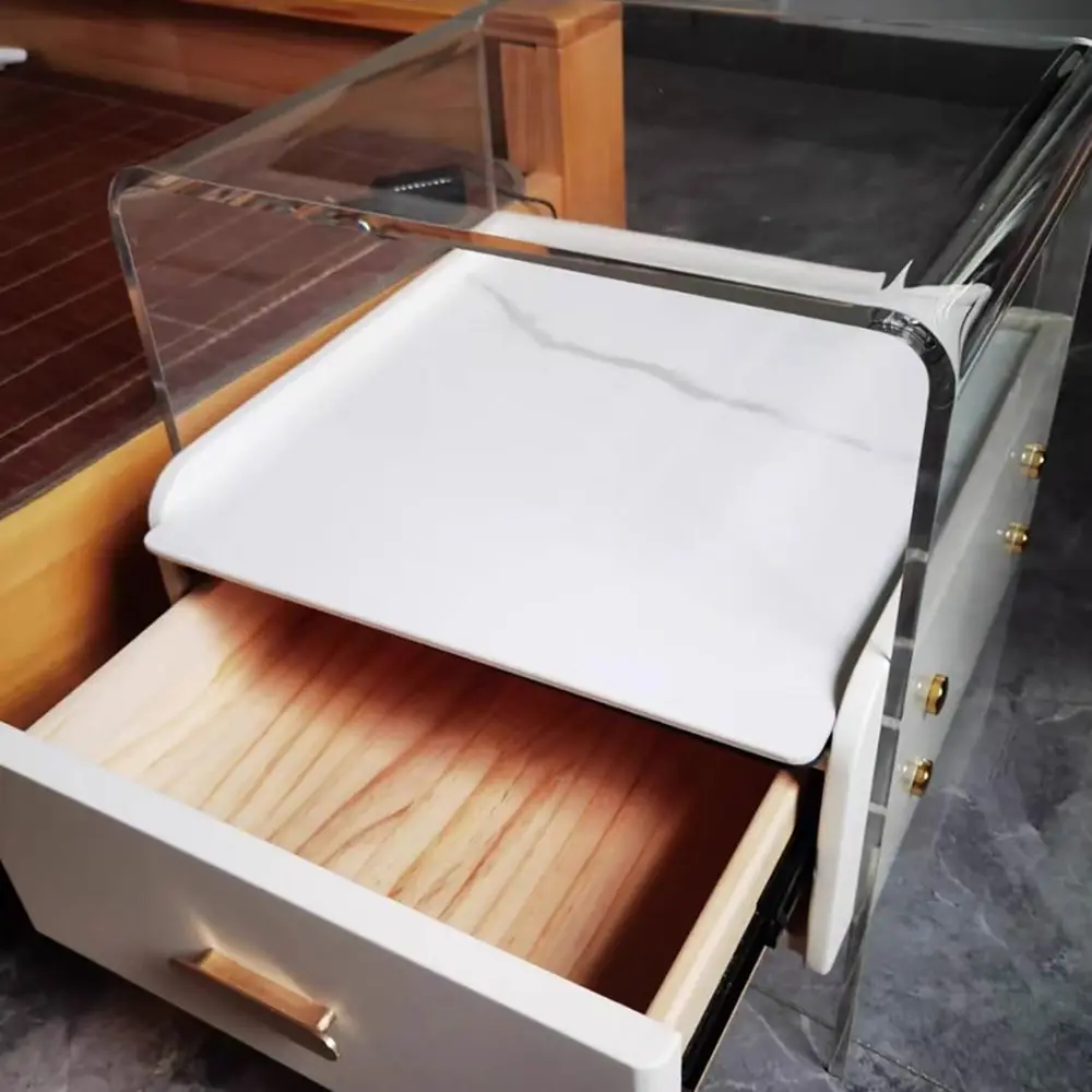 Compact LED Nightstand with Charging, Drawers & Open Shelf, Blue, 42x40x48cm