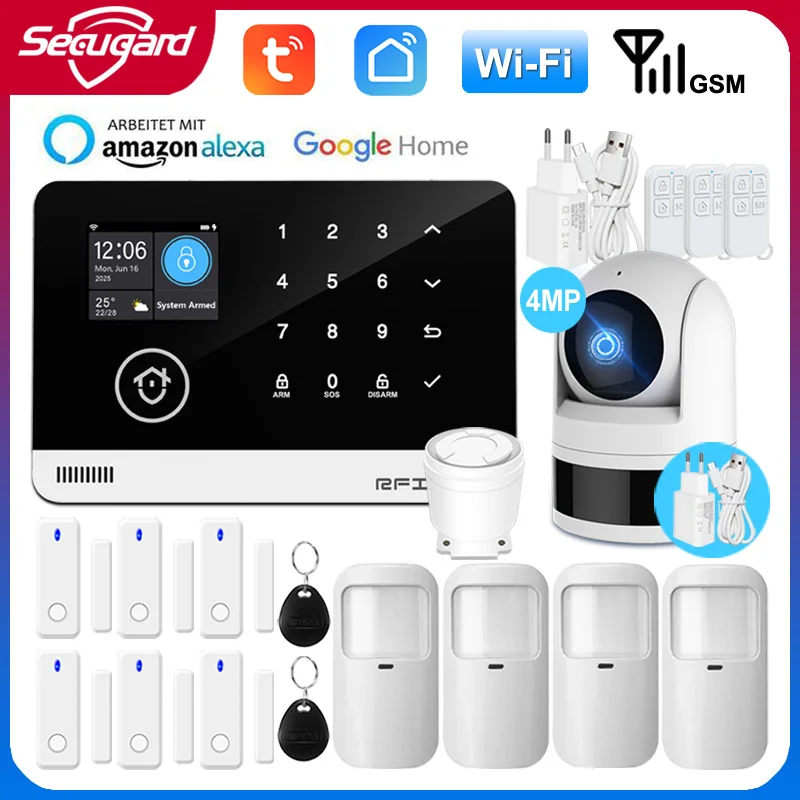 

Умная система сигнализации Tuya WiFi GSM для дома, 433 МГц, беспроводной детектор, комплект сигнализации с дистанционным управлением через приложение Smart Life