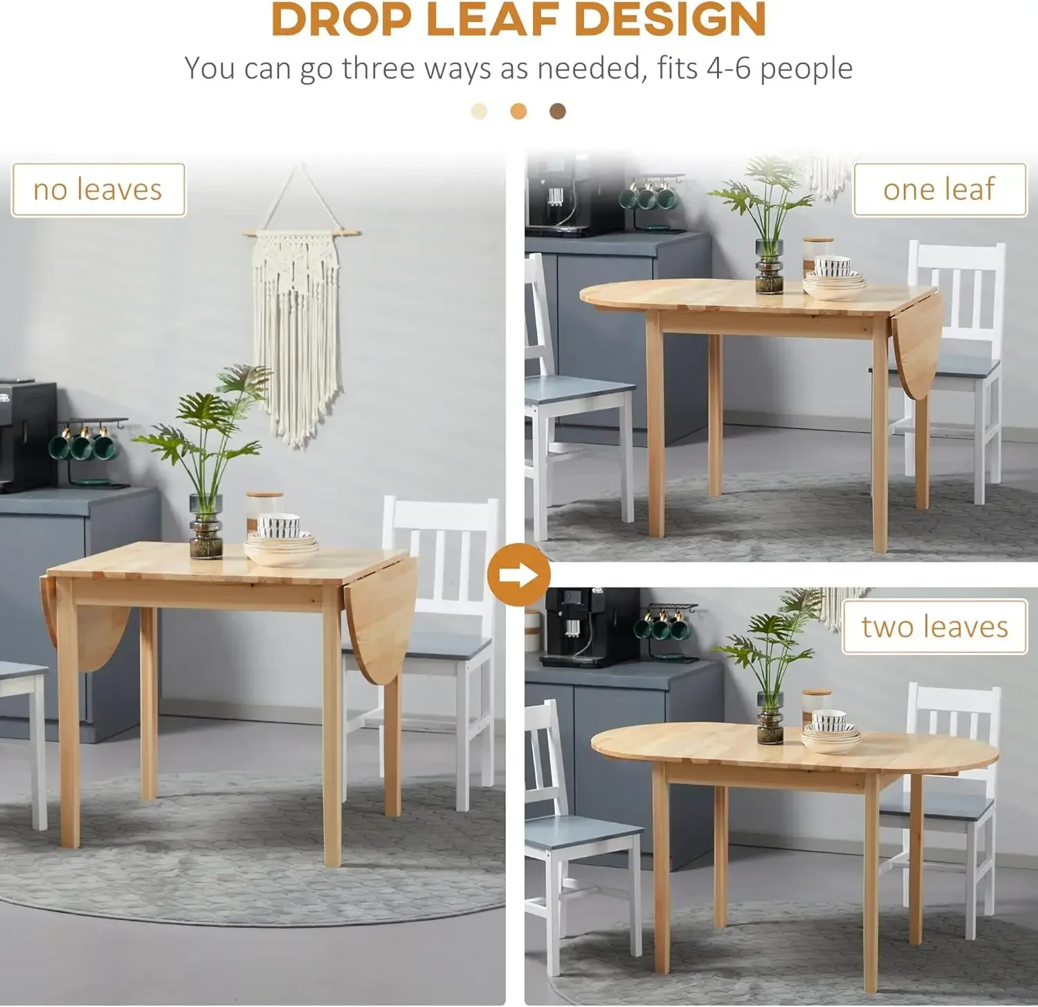 [Best Seller, Limited Stock!]55" Solid Wood Kitchen Table, Drop Leaf Tables for Small Spaces, Folding Dining Table, Natural