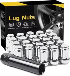 23pcs 1/2-20 Lug Nuts Spline Replacement for 2002-2012 Jeep Liberty Aftermarket Wheel Chrome/Black Closed End Lug Nuts