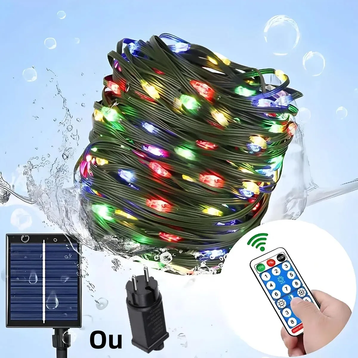 Guirlande lumineuse LED en cuir, couleur féerique étoile scintillante, avec énergie solaire/alimentation AC, pour jardin extérieur, cour, pelouse, décoration de fête de noël