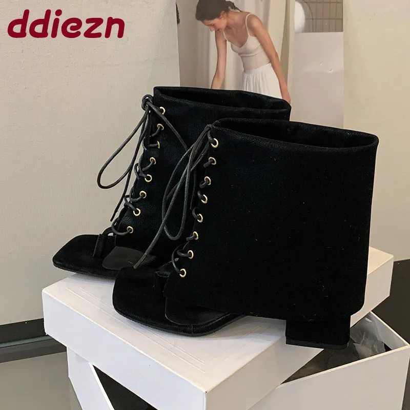 

Модные женские босоножки на каблуке с открытым носком, ботильоны, женская обувь на шнуровке, современные женские короткие ботильоны, шлепанцы, туфли-лодочки