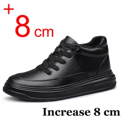 Men's Leather Sneakers Elevator Shoes Black Height Increasing Shoes Men 6CM 8CM White Casual Lift Casual Shoes Masculino Taller