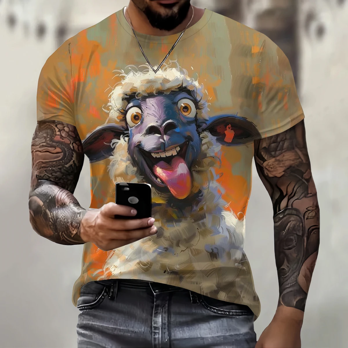 Ropa de Hip Hop de tendencia, camiseta divertida con estampado de ovejas en 3D para hombres, camiseta informal de calle de manga corta con cuello