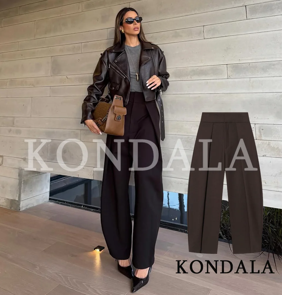 KONDALA Commute Casual Balloon Pants Women Trendy Long Pants 2026 Spring Summer Fashion High Street Elegant Vintage Lady Pants