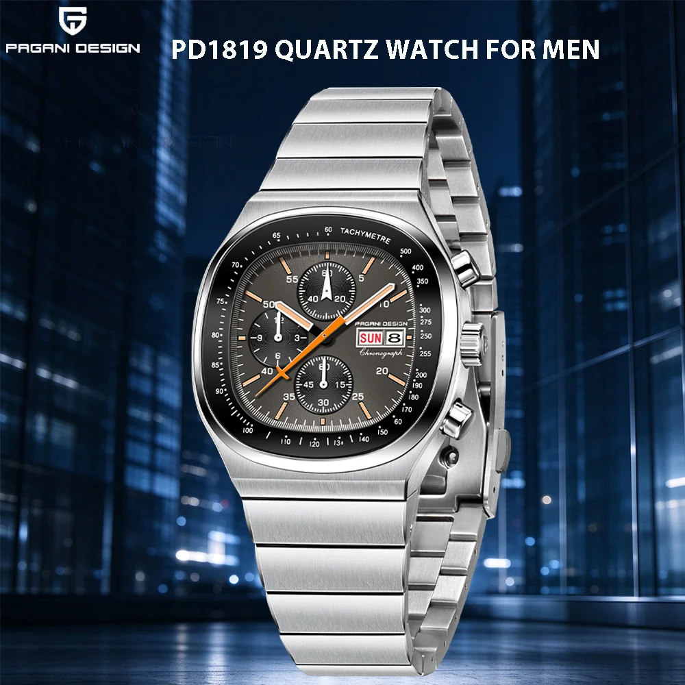 PAGANI DESIGN PD1819 Chronograph Quartz Watches For Men Miyota OS00 Movement Sapphire Glass Waterproof Sport Square Wristwatch