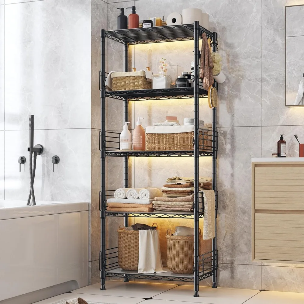 Adjustable 5-Tier Metal Wire Pantry Storage Unit with Side Blockers, 59.1 High