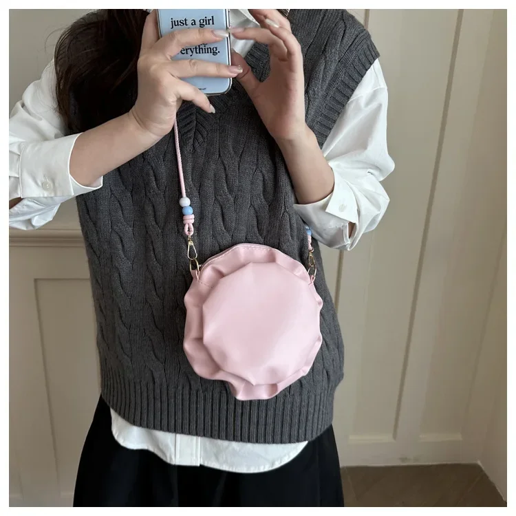Damentasche, neue trendige High-End-Ketten-Umhängetasche, süße Mädchen-Plissee-Kleinerunde-Tasche – Detail 7
