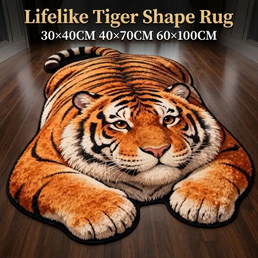 Tiger Shape Optical Illusion Doormat Lifelike Multiple Sizes Bathroom Carpet Water-absorbing Abrasion-resistant