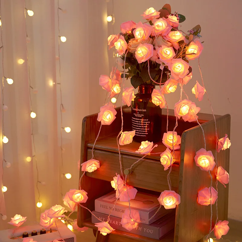 Rose Flowe LED String Lights Guirlanda Casamento Decoração de aniversário Presente de dia dos namorados Decoração de árvore de natal para casa ao ar livre