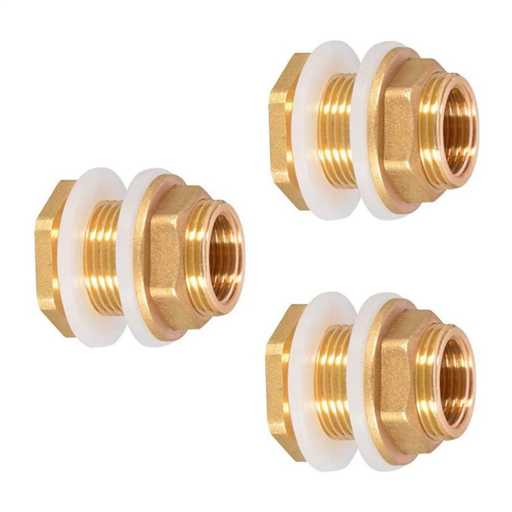 Solid Brass Bulkhead Fitting,3Sets 1/2In Female 3/4In Male Solid Brass Water Tank Connector Threaded with Silicone Rings