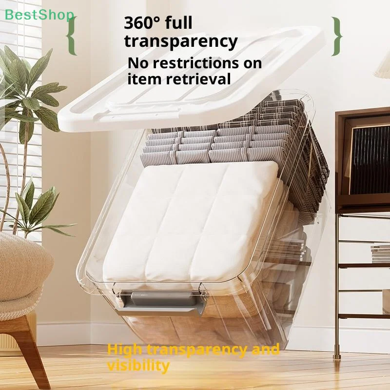 ♥ صندوق تخزين بلاستيكي شفاف مع غطاء صندوق منظم قابل للتكديس، حاوية شفافة للمنزل، تنظيم المطبخ والخزانة