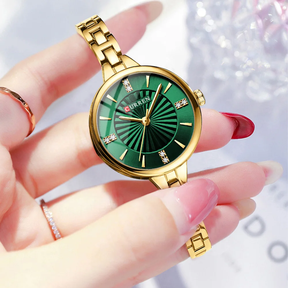 CURREN Luxurious and Elegant Round Dial with Stainless Steel Bracelet Fashion Dress Quartz Watches for Women