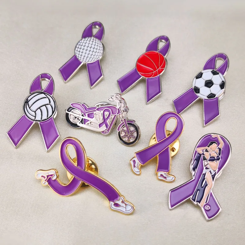 General Cancer Awareness Soccer Basketball Volleyball Golf Ball Belly Dancer Motorcycle Walk Running Lavender Ribbon Lapel Pins