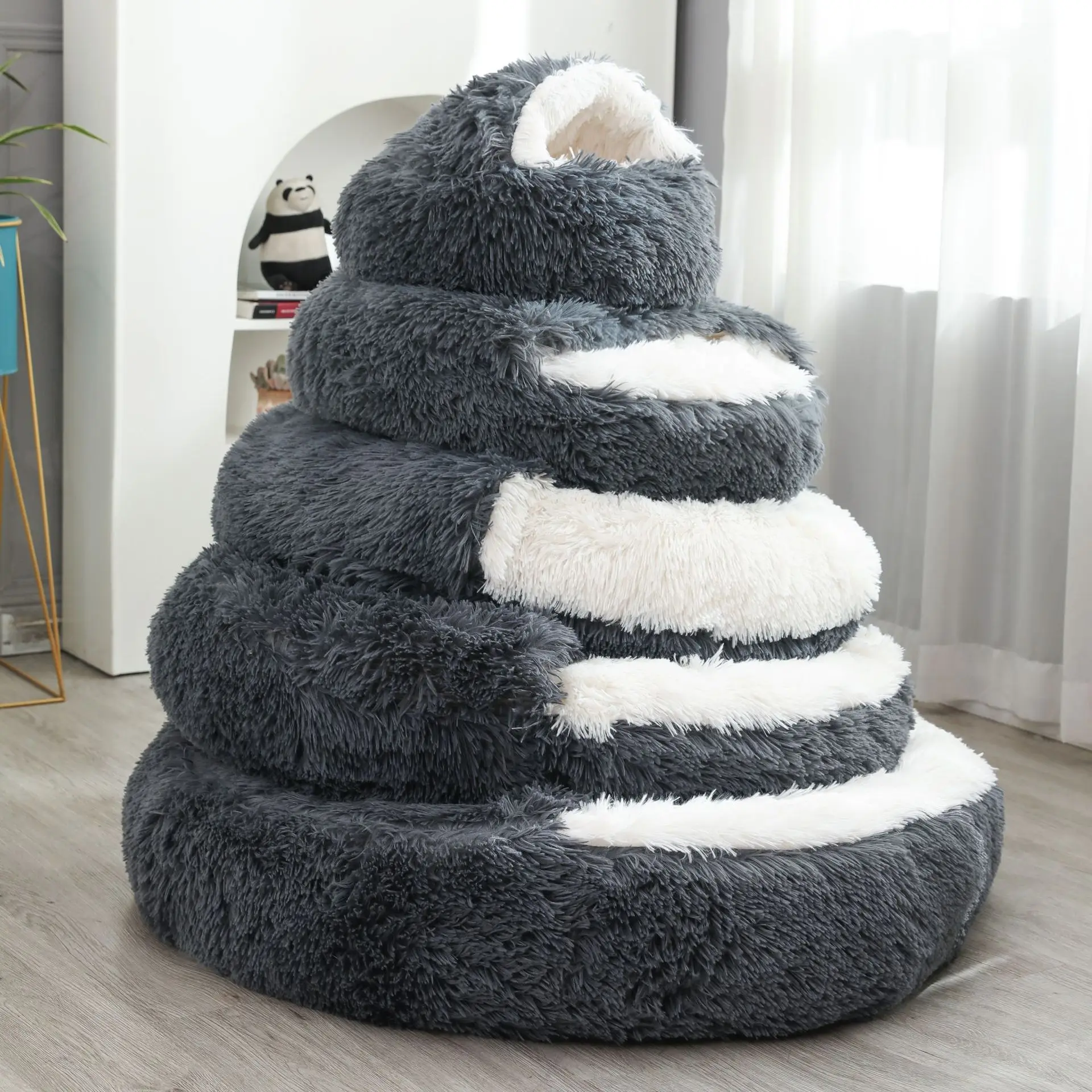 Rundes Hundebett, Winter, warmes Katzenbett, Plüschkorb für Hunde, waschbares Haustierbett für kleine, mittelgroße und große Hunde, Sofa für Katzen – Detail 3