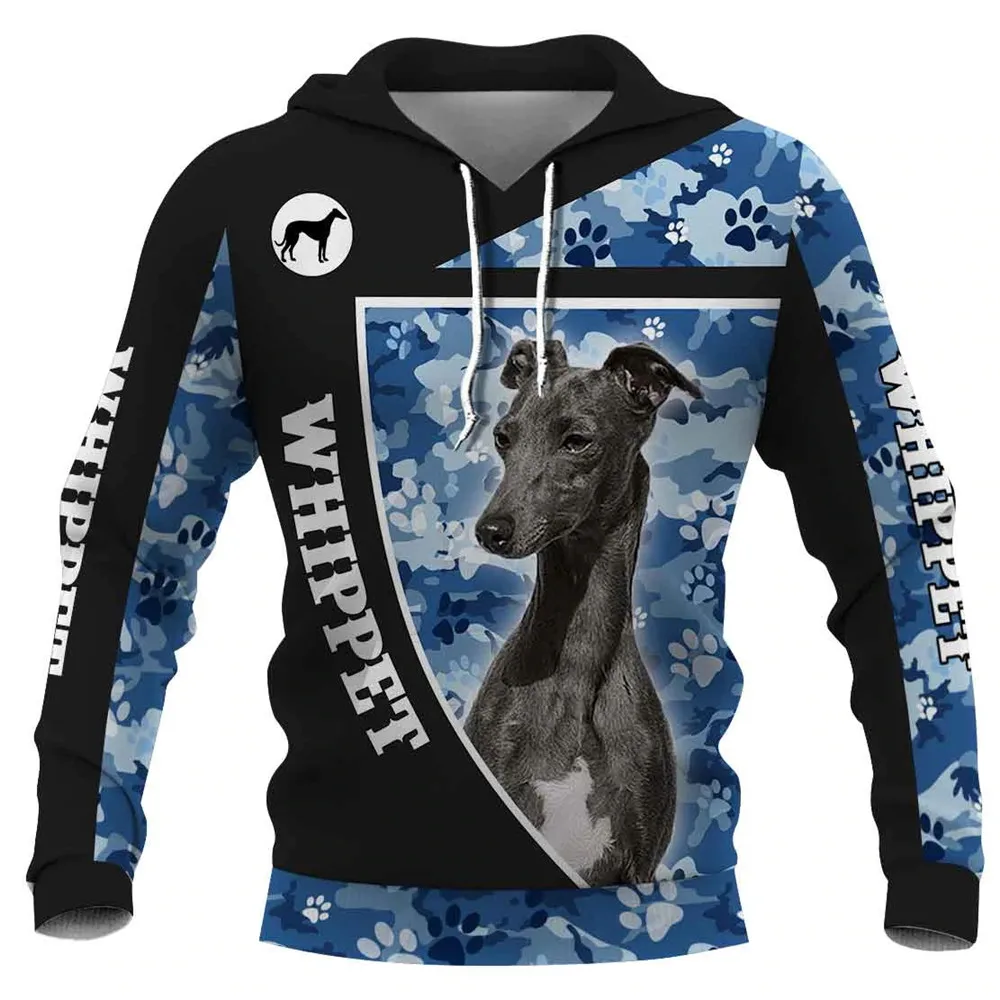 HX Fashion Animal Hoodies 3D Graphic Navy Camo Irish Wolfhound Printed Sweatshirts Animals Dog Whippet Sportswear