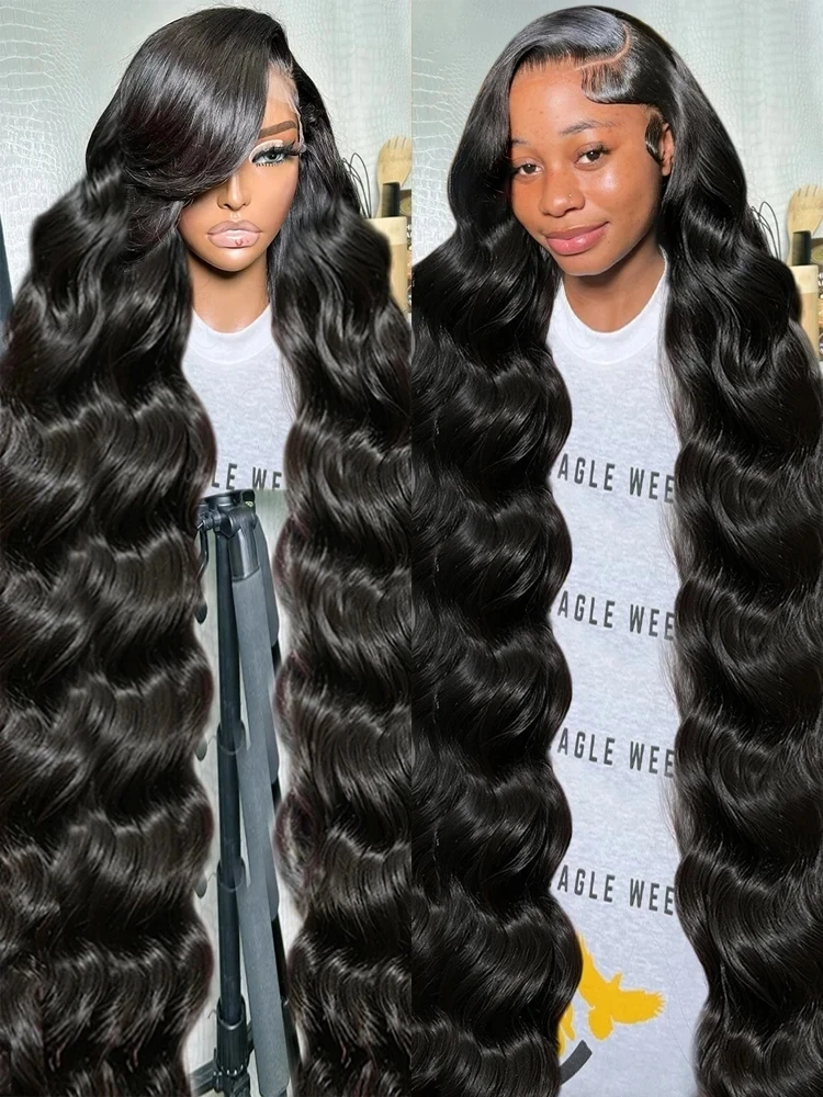 36Inch 13x4 Body Wave Lace Front Human Hair Wigs 180 Density Brazilian Water Wave 13x6 HD Transparent Lace Frontal Wig For Women