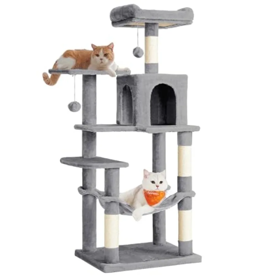 

Кошачья лежанка-когтеточка 55,1 дюйма, плюшевая многоуровневая башня для кошек с 4 когтеточками, 2 лежанками, гамаком и пещерой, светло-серая UPCT161W01