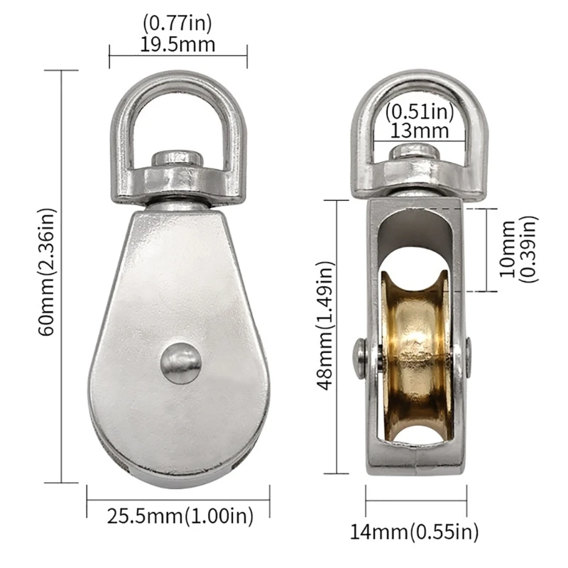 Polea giratoria, ruedas tracción, rodillos bloque polea, rodillos polea silenciosos, rotación 360 ​​°, capacidad
