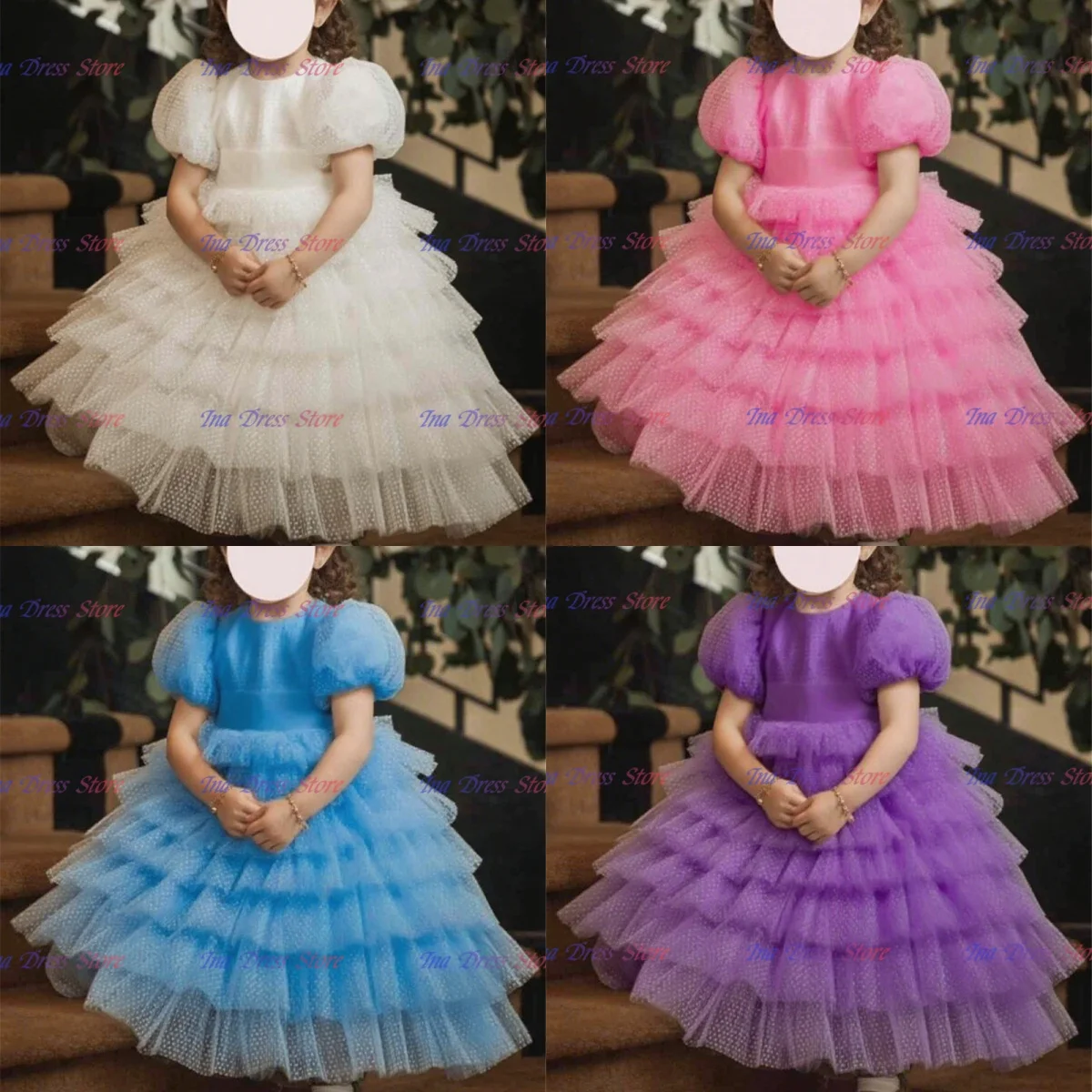 

Милое многослойное качественное платье с цветочным узором для девочек, пышные рукава, молочное кружево, пышные бальные платья принцессы для маленьких девочек на день рождения, вечерние платья