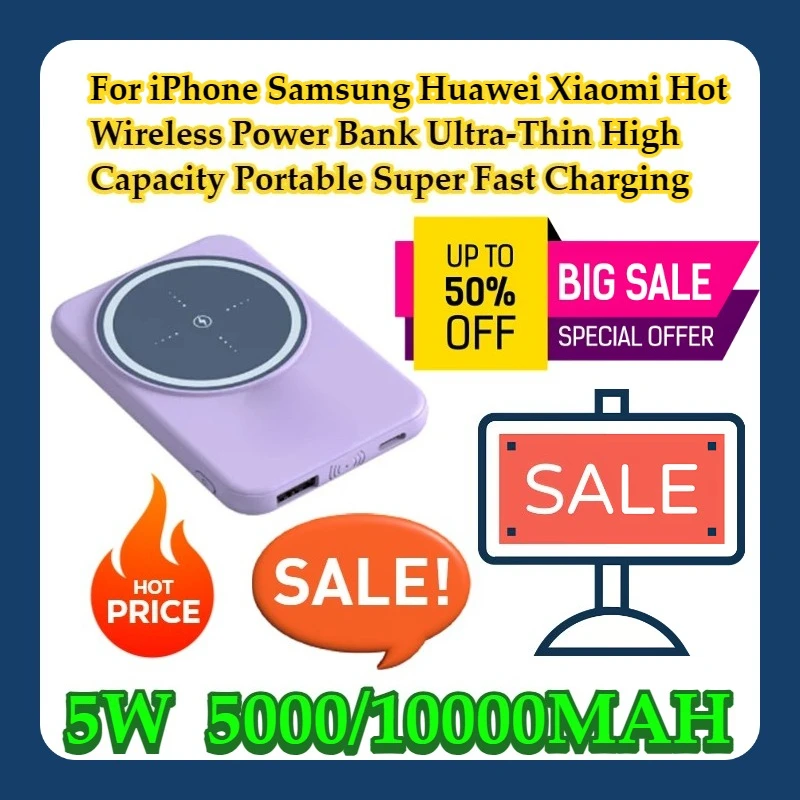 

For iPhone Samsung Huawei Xiaomi Hot Wireless Power Bank Ultra-Thin High Capacity Portable 5W Super Fast Charging