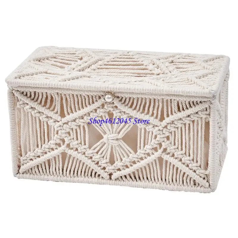 

L69A Handwoven Tissue Box Handmade Decor Storage Boxes Household Accessory for Romantic Dinner Dining Room Decoration