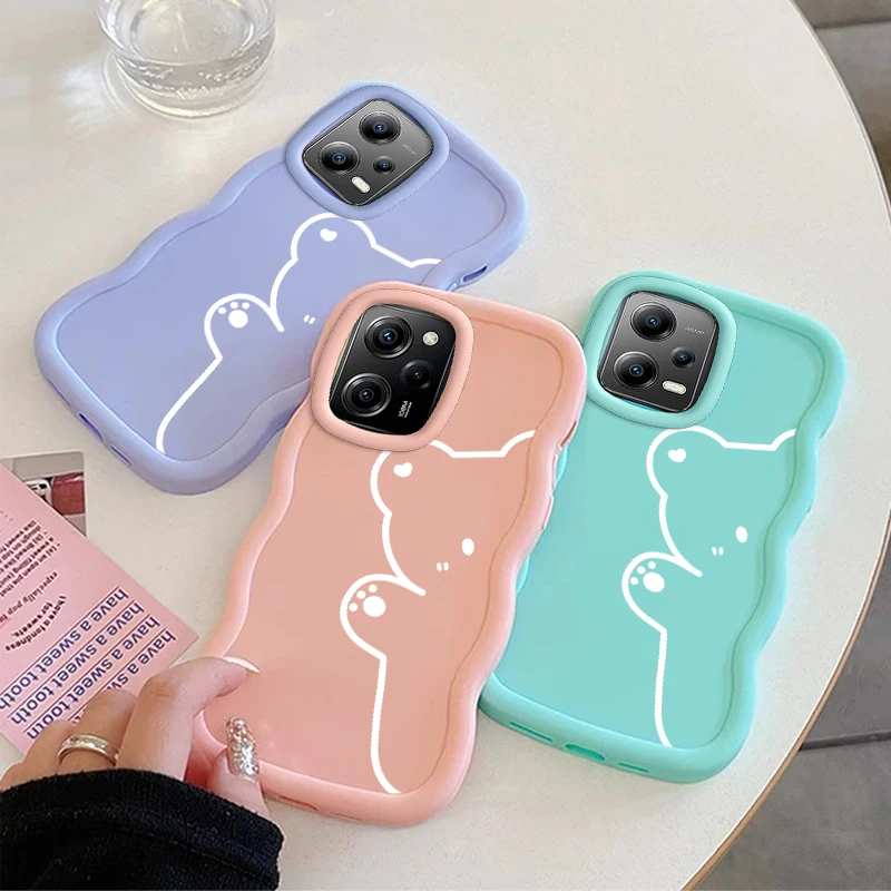 Divertente Gatto Onda di Modo Cassa Del Telefono Per Xiaomi 14T POCO C50 C51 C55 C65 X3 X5 X6 X7 M6 Pro Morbida Protettiva Macaron copertura