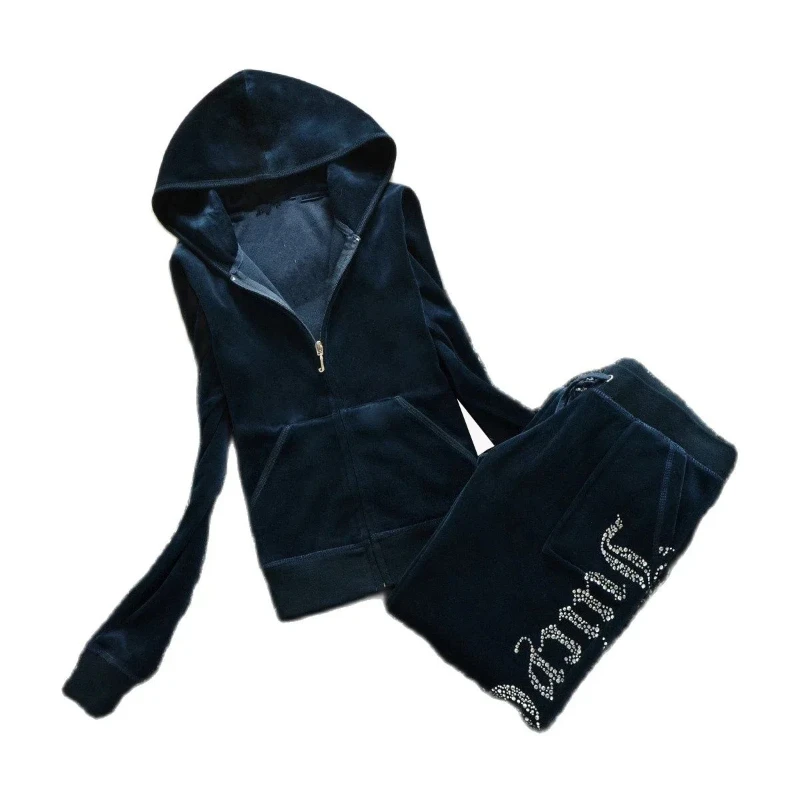 2025 Winter Women Velvet Tracksuit Casual Straight Pants + Hooded Sweatshirt 2pc Velvet Women Sports Suit