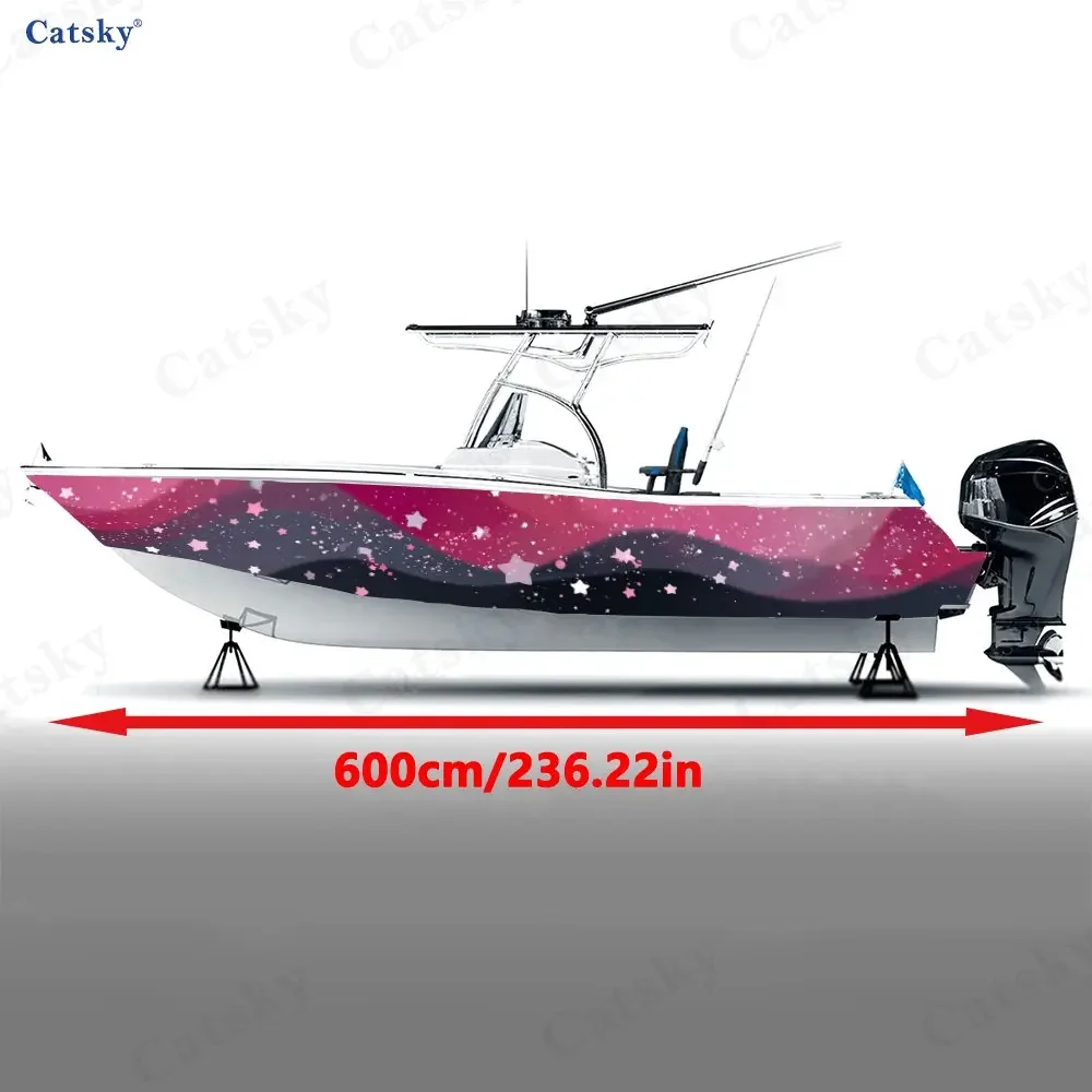 Dreamy Star Wave Boat Stickers, PVC Waterproof Durable Vinyl Wrap Decals for Fishing Boats, Durable and Stylish Design