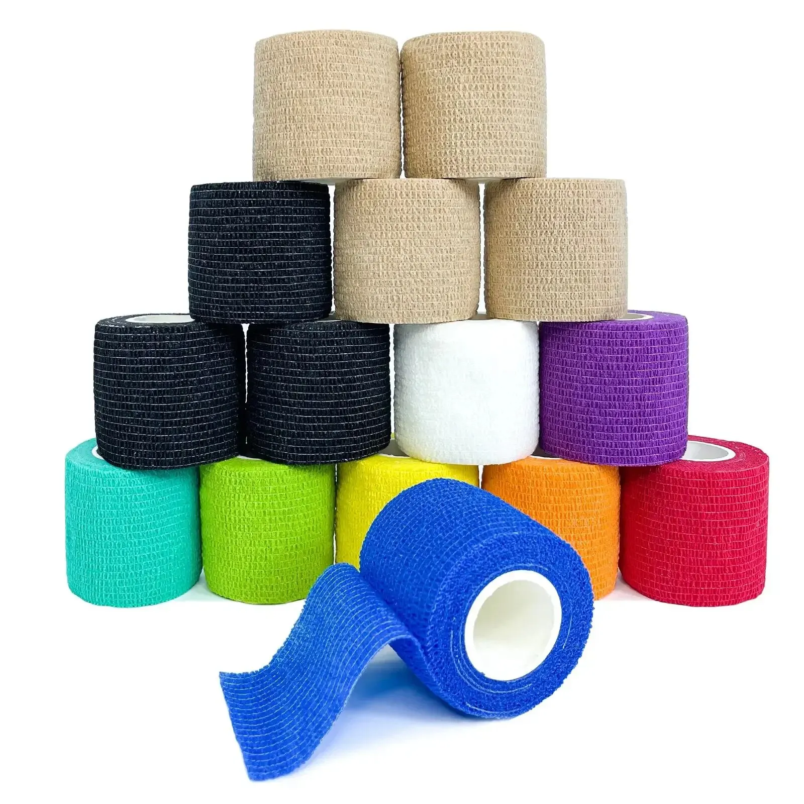 Bandage auto-adhésif élastique non tissé, 1 rouleau, 2.5 cm, 5/7 cm, 10cm x 4.8m, bandage cohésif pour sport, fibre, doigt, poignet, jambe