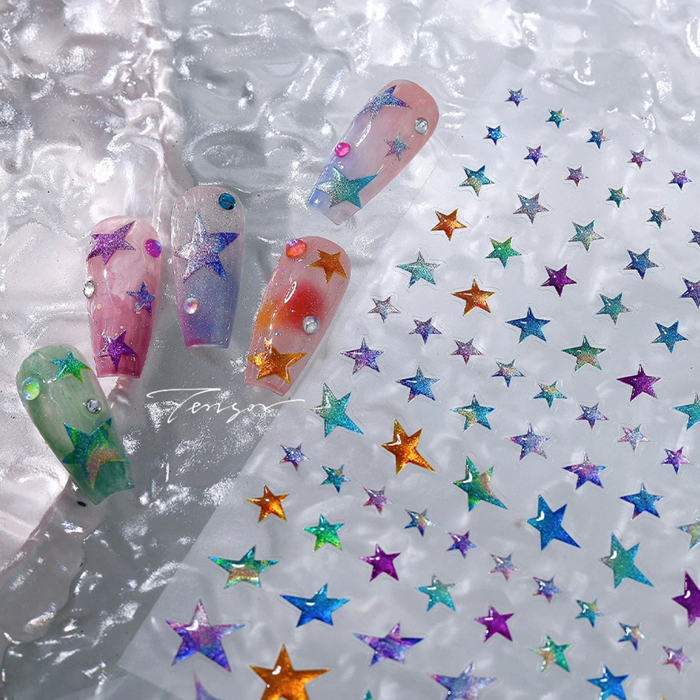 5D Jelly Star selbstklebende, geprägte, bunte, fünfzackige Glitzer-Stern-Nagelaufkleber für Maniküre-Zubehör und Dekorationen