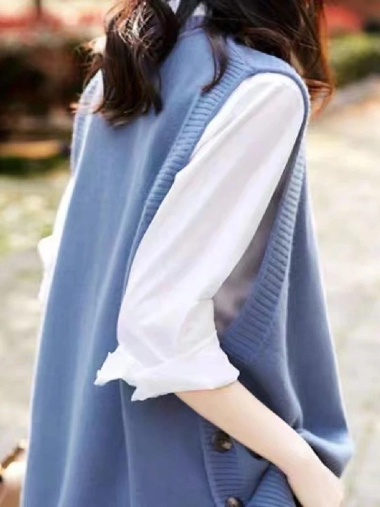 Warm Knitted Vest Top for Women Autumn Design Commute Style round Neck Loose Fit  Color Fashionable Outerwear Jacket