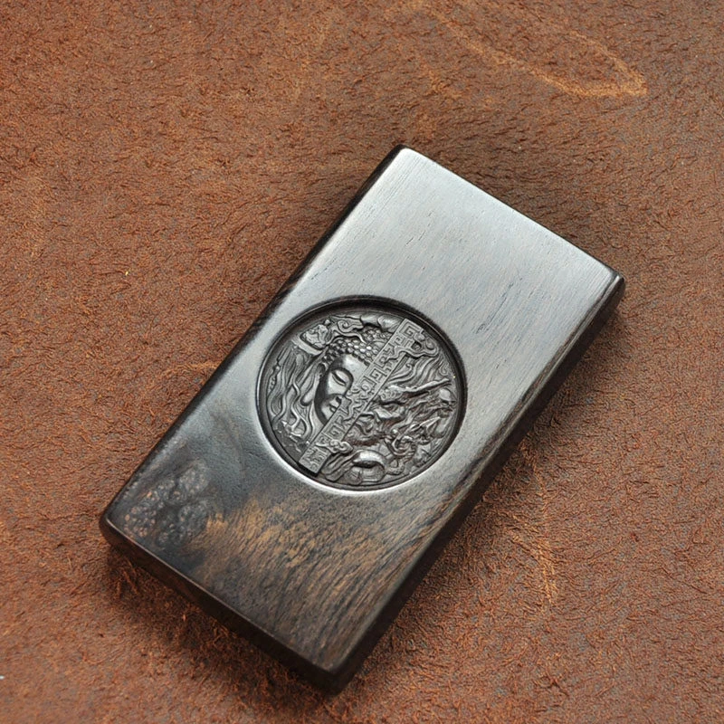 

Портсигар из черного дерева, шкатулка для хранения из массива дерева, с резьбой Будды, Демона, символами богатства, удачи, благословения, Тай-чи и Сутры Сердца, аксессуар для курения