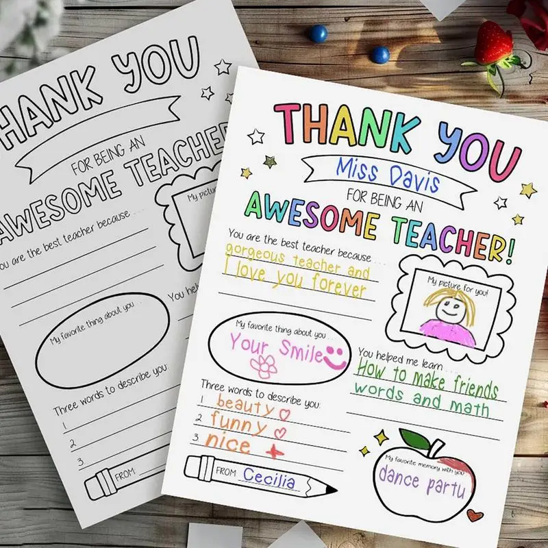 Fill In The Blank Greeting Card Thank You Teacher Coloring Cards Kids Teacher Appreciation Cards Class Kindergarten Teacher Card