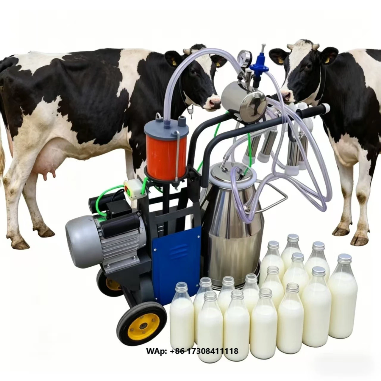 Goat Milking Machine Portable - 牛とヤギの両方に使用できる、持ち運び可能な電動搾乳機。25リットルのステンレス製バケツと、吸引力を調整できる機能付き。
