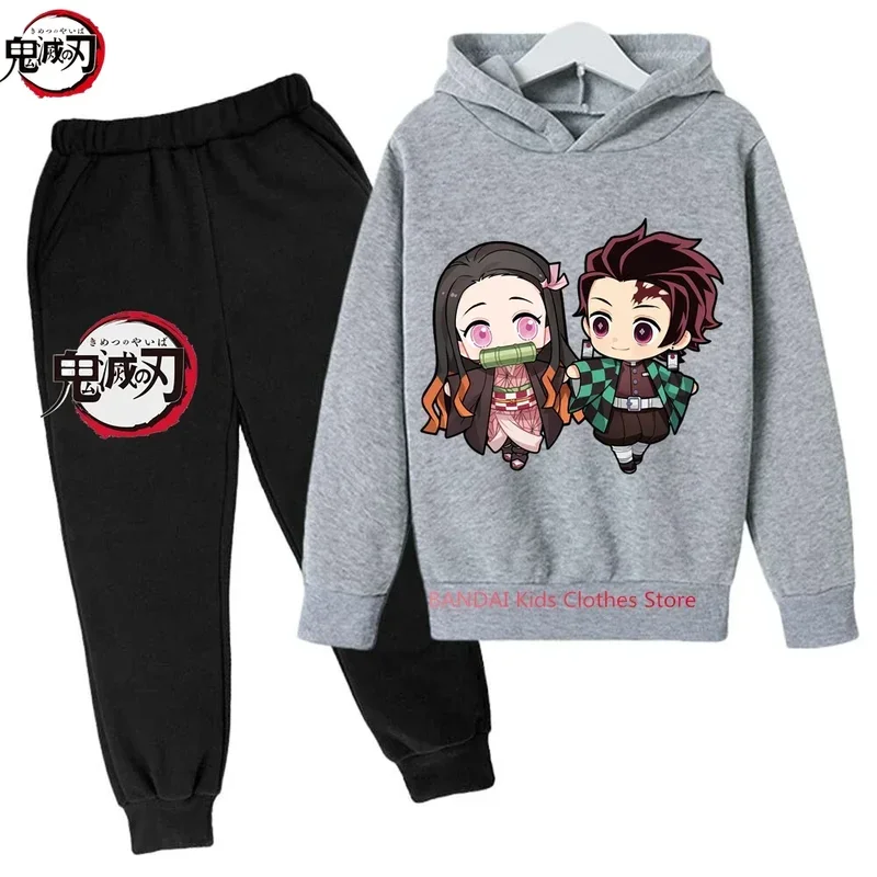 2-13 Jaar Oude Kinderen Demon Slayer Hoodies Sets Kinderen Herfst En Lente Lange Mouw Sweatshirts Broek 2 Stuks Kostuum Outfits