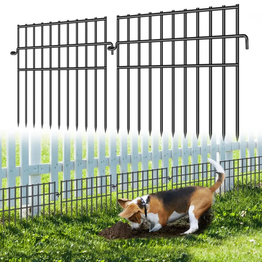 

L X 13in H Garden Animal Barrier Fence, 26 Pack No Dig Dog Fence Border, 1.44in Gap Decorative Fences, Rustproof Metal Wire Gard
