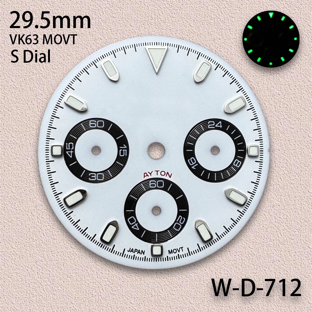 29.5mm Panda DTN S Dial Fit VK63 Movement Green Luminous Quality Enamel/Sunray/Matte Dial Watch Modification Accessories
