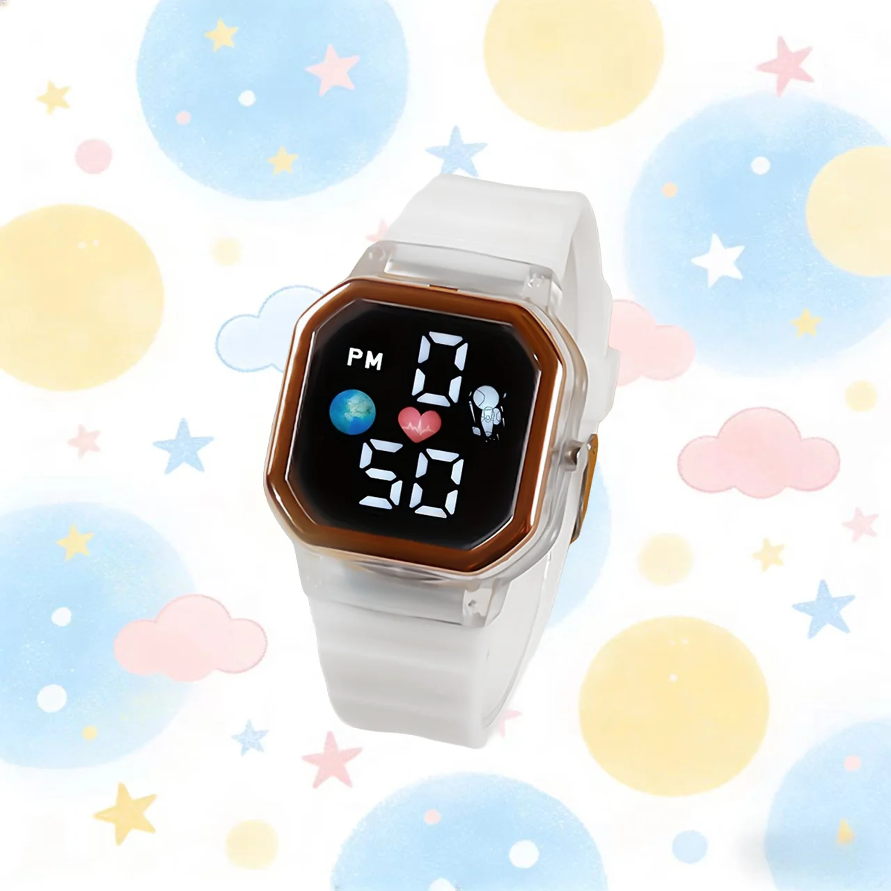 Kids Astronaut LED Digital Watch, Square Jelly Strap, Waterproof Cartoon Electronic Wristwatch