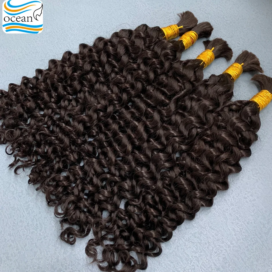 ボヘミアンブレイズ用人毛エクステ 10A ディープウォーターウェーブ バルク人毛 100%バージン ノーウェフト カールヘアエクステ ナチュラルカラー