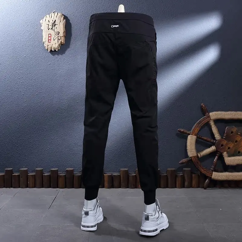 2025 Summer New Ice Silk Breathable Casual Pants for Men, Stretch, Slim Fit, Small Foot Bundle, Foot Guard Pants