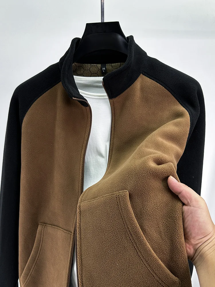 

Утепленная флисовая куртка-кардиган на молнии с воротником-стойкой для мужчин, осенне-зимняя верхняя одежда, двусторонняя, из австралийского флиса, теплая, модная