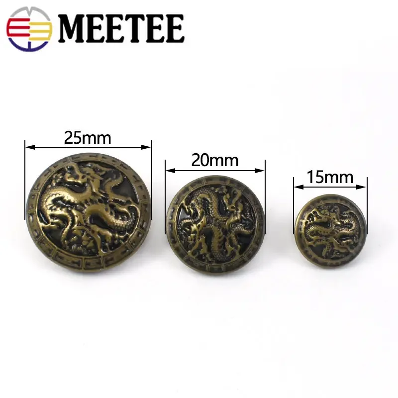 50Pcs Meetee Antiqued Bronze Gold Metal Buttons Dragon for Suits Shirt Coat Jacket Shank Buckle Sewing Clothes Accessories B3-17