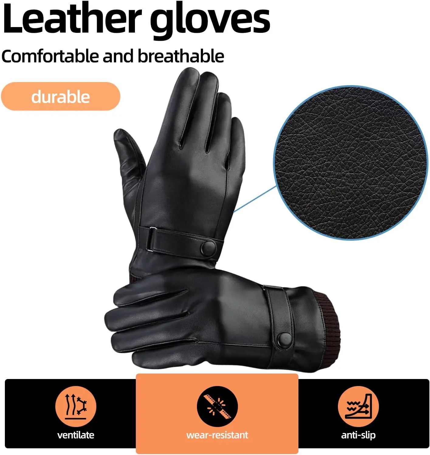 

Men's Black Leather Winter Gloves Touch Display Compatible Outdoor Cycling Real Sheepskin Keep Warm Driving Motorcycle Gloves