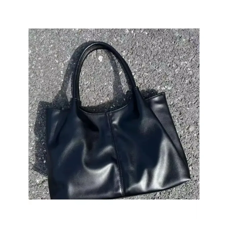 Sac fourre-tout en cuir PU souple sous les bras pour femme, sac d'école simple, grande capacité, sac à main complet pour étudiant, initié blanc, 2023