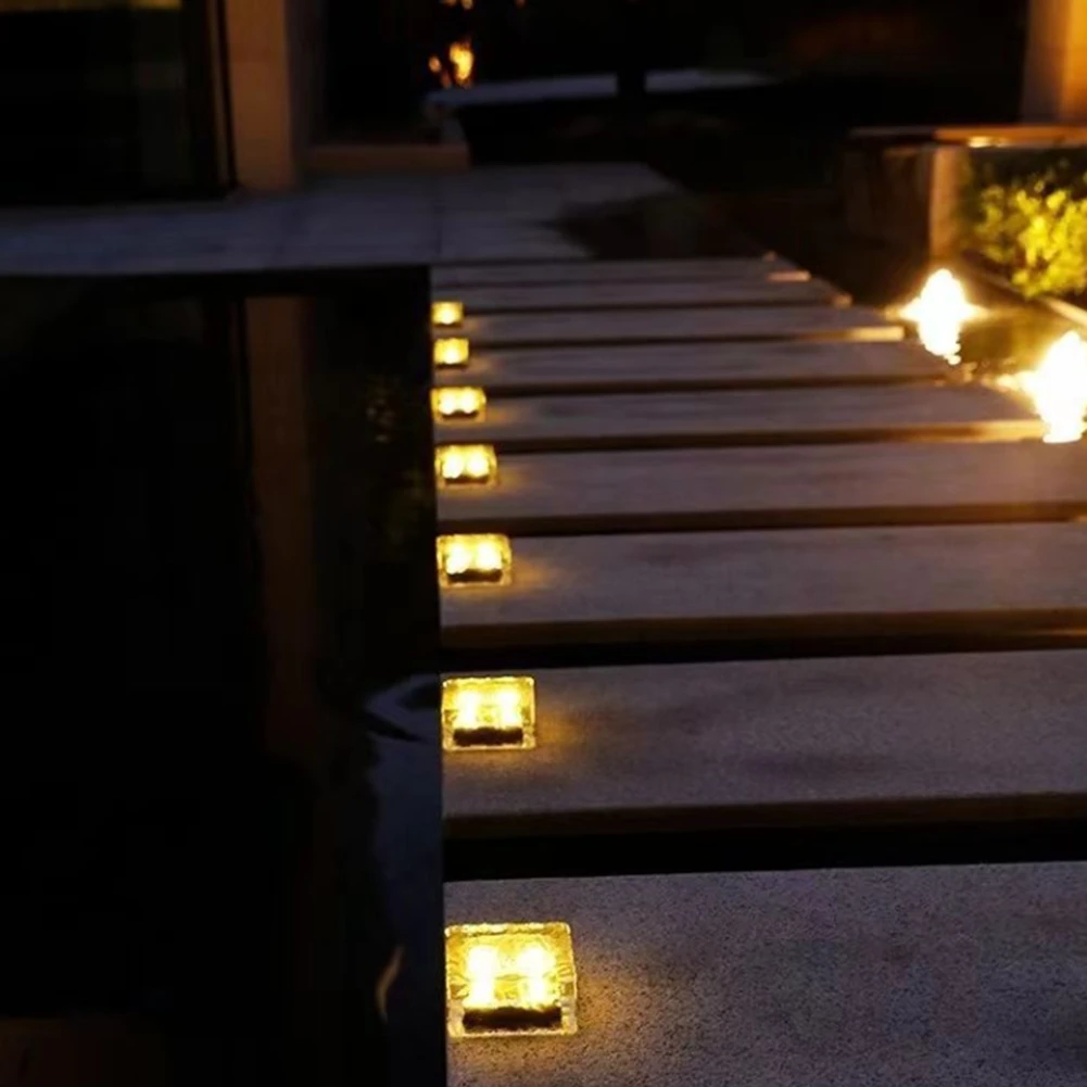 VEHO-5 Pcs Solar Glass Brick Light Ice Cubes Lights LED Landscape Light For Christmas Outdoor Path Road Yard (Warm White)