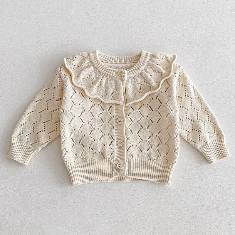 2024 New Autumn Korean Style Newborn Baby Girls Sweater Coat Long Sleeved Solid Color Knit Infant Baby Girls Knitting Cardigan